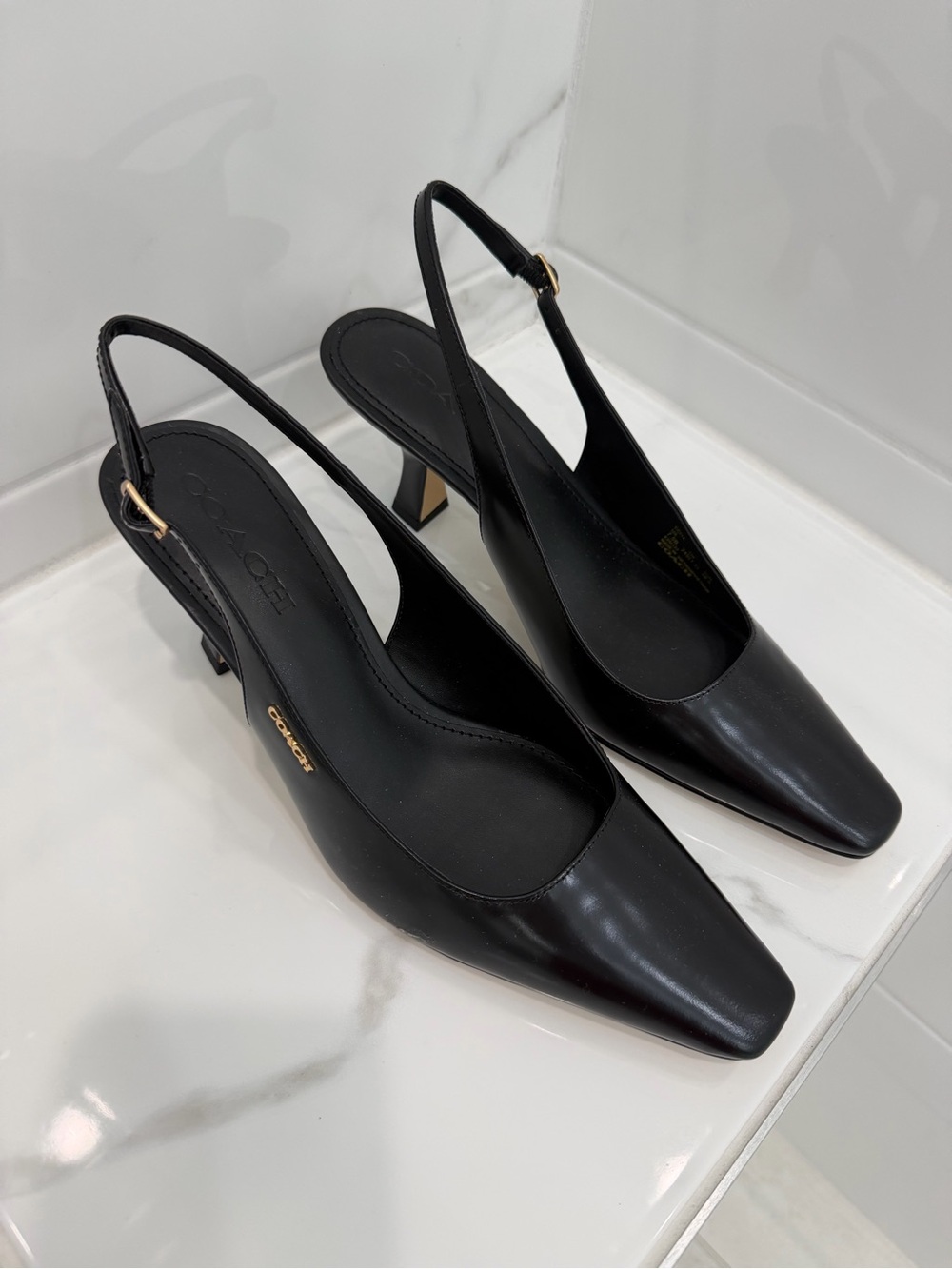 Coach Black Leather Slingback heels NEVER WORN